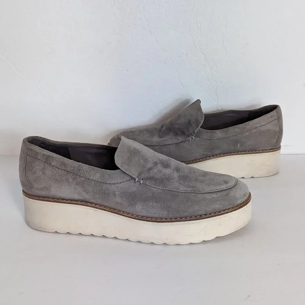 Vince Zeta Platform Suede Grey‎ Loafer Slip On Shoes